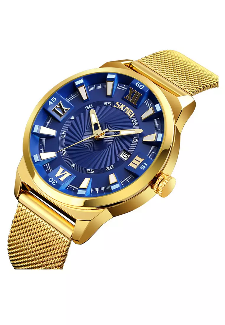 Skmei - Jam Tangan Pria - Gold Blue - Stainless Steel Bracelet - 9166-F