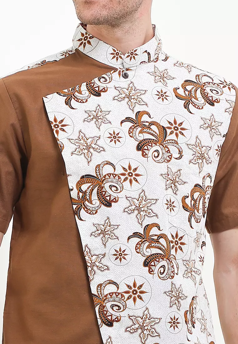 Hem Kemeja Koko Batik Lengan Pendek Katun Premium Ammar Raya White