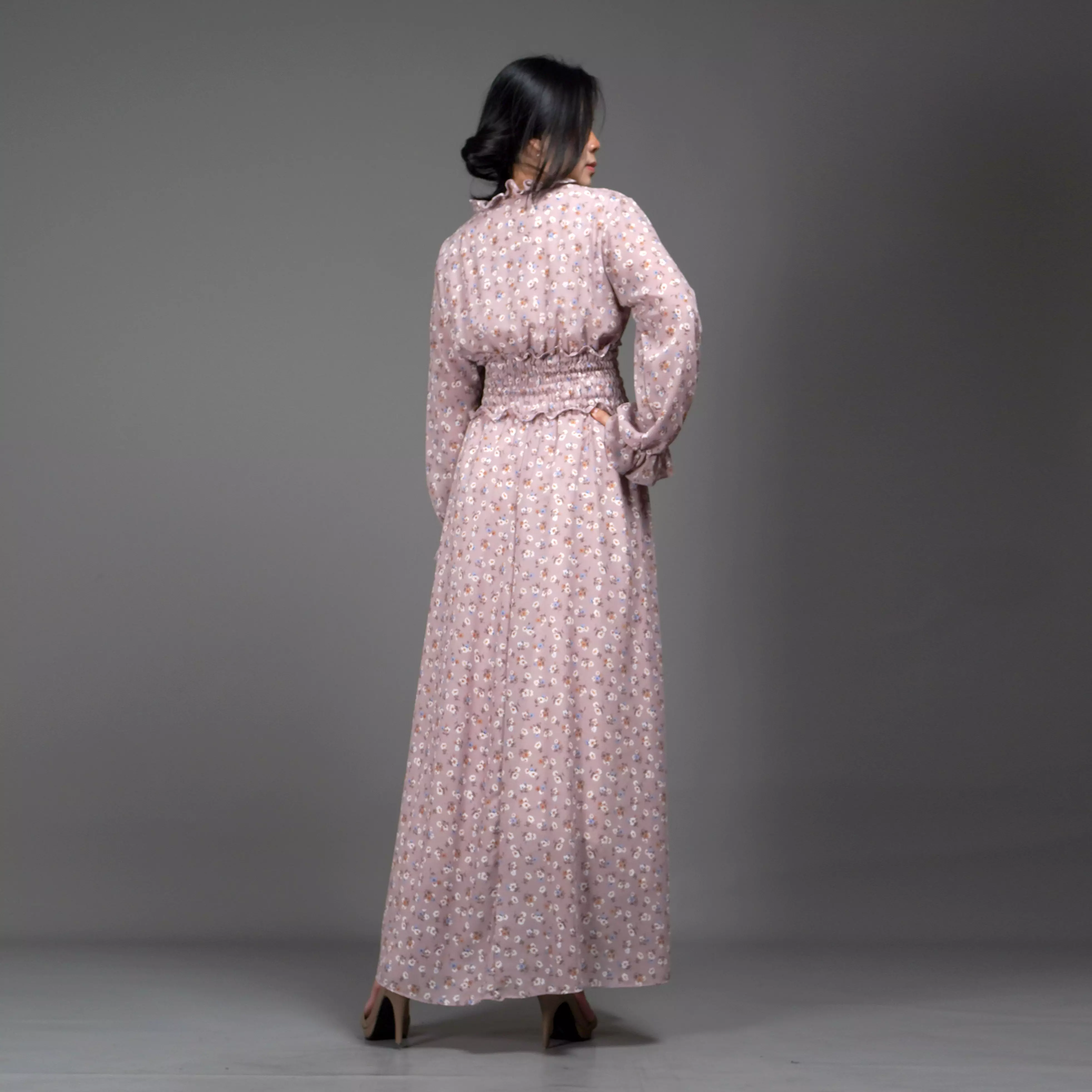  Dress SHALMA Long Dress Sifon Gaun Panjang Gaya Korea - Moka