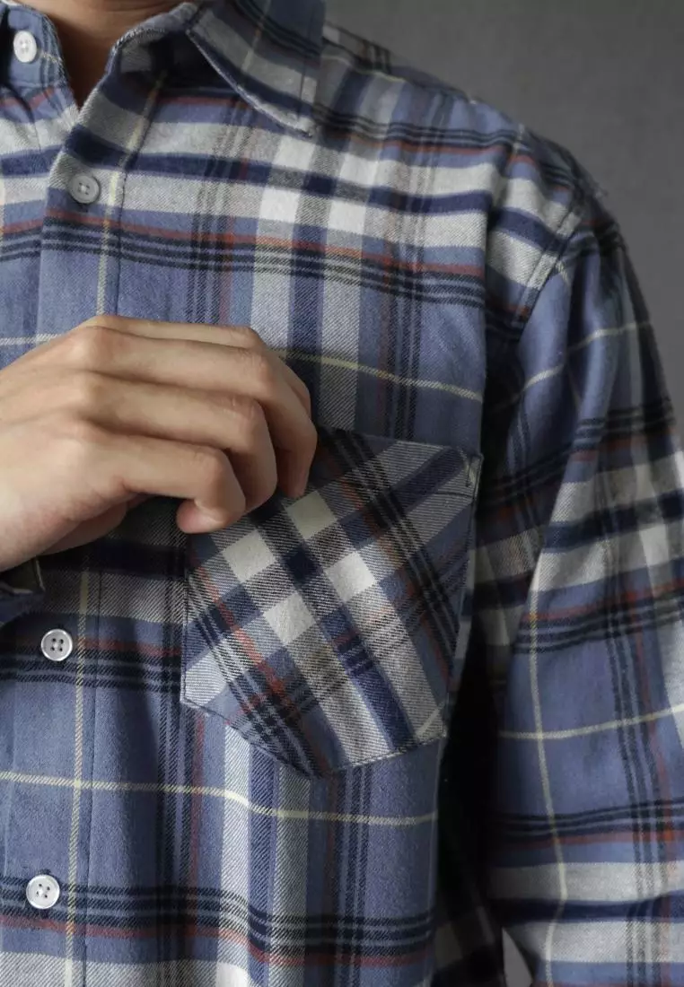 Kale KAREL BLUE / Kemeja Pria Tangan Panjang / Atasan Pria tangan Panjang / Kemeja Flanel / Kemeja Kotak Kotak