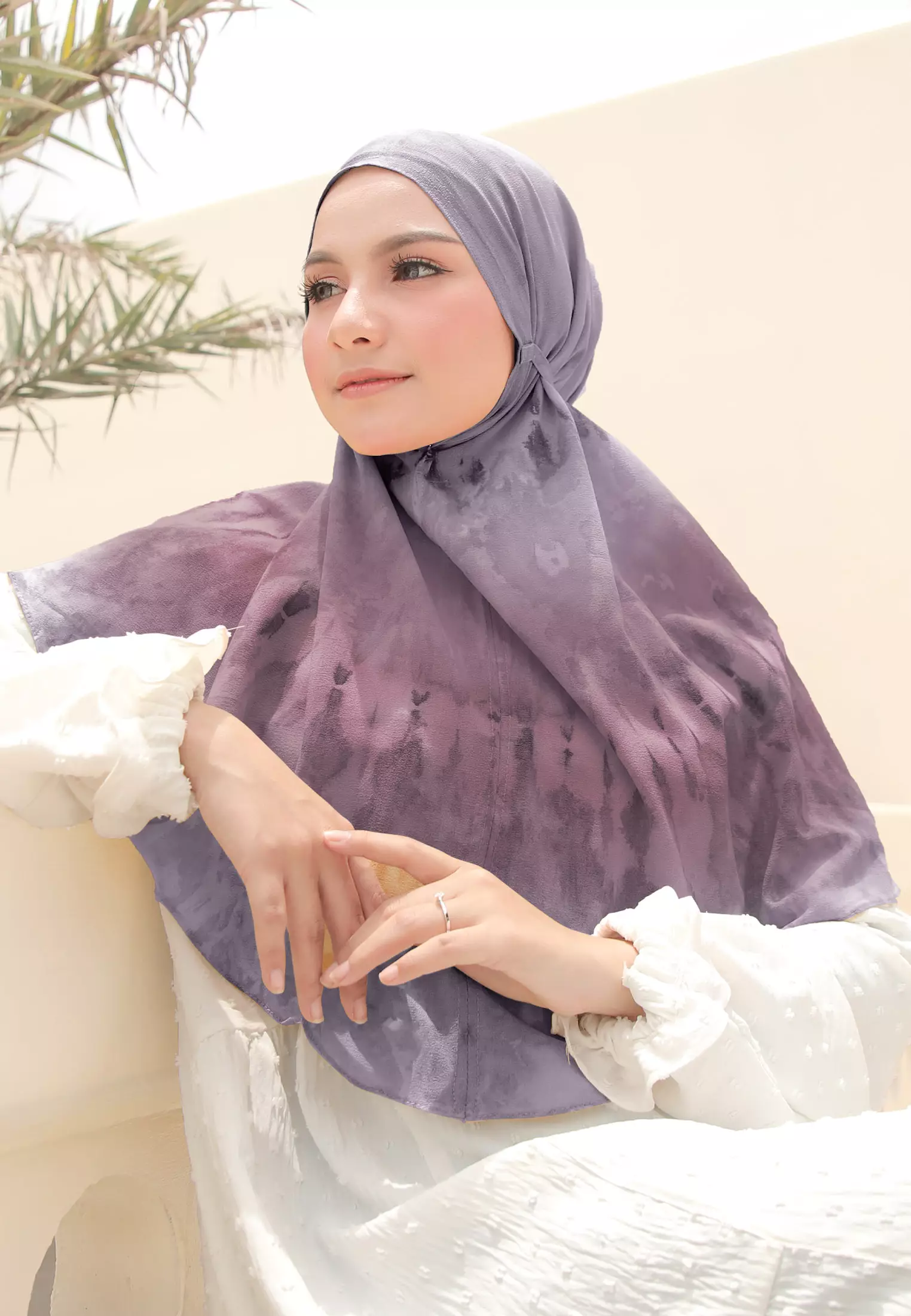 Hijab Instan Lavanya Bergo Tie Dye Tali Diamond - Dusty Lavender