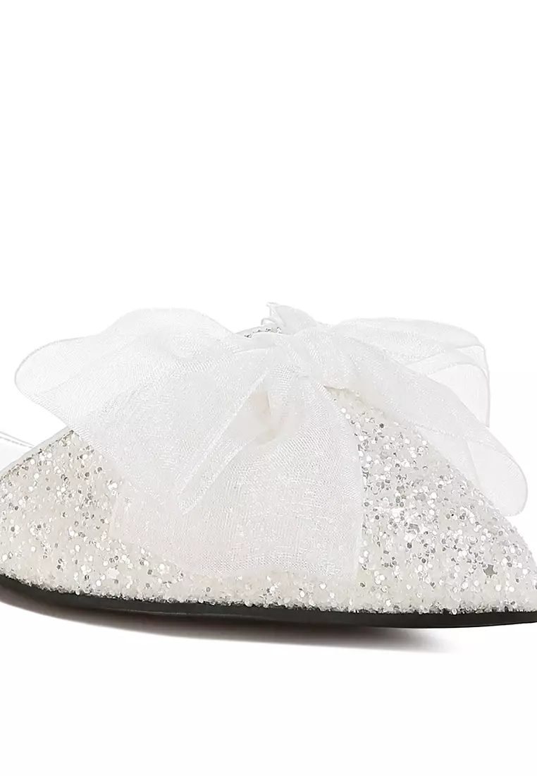 Sandal Datar Glitter Berdetail Pita Tipis Warna Putih