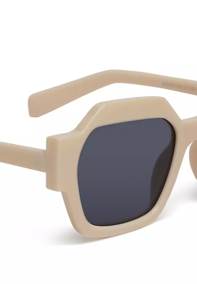 Bevel Frame Square Sunglasses in Cream