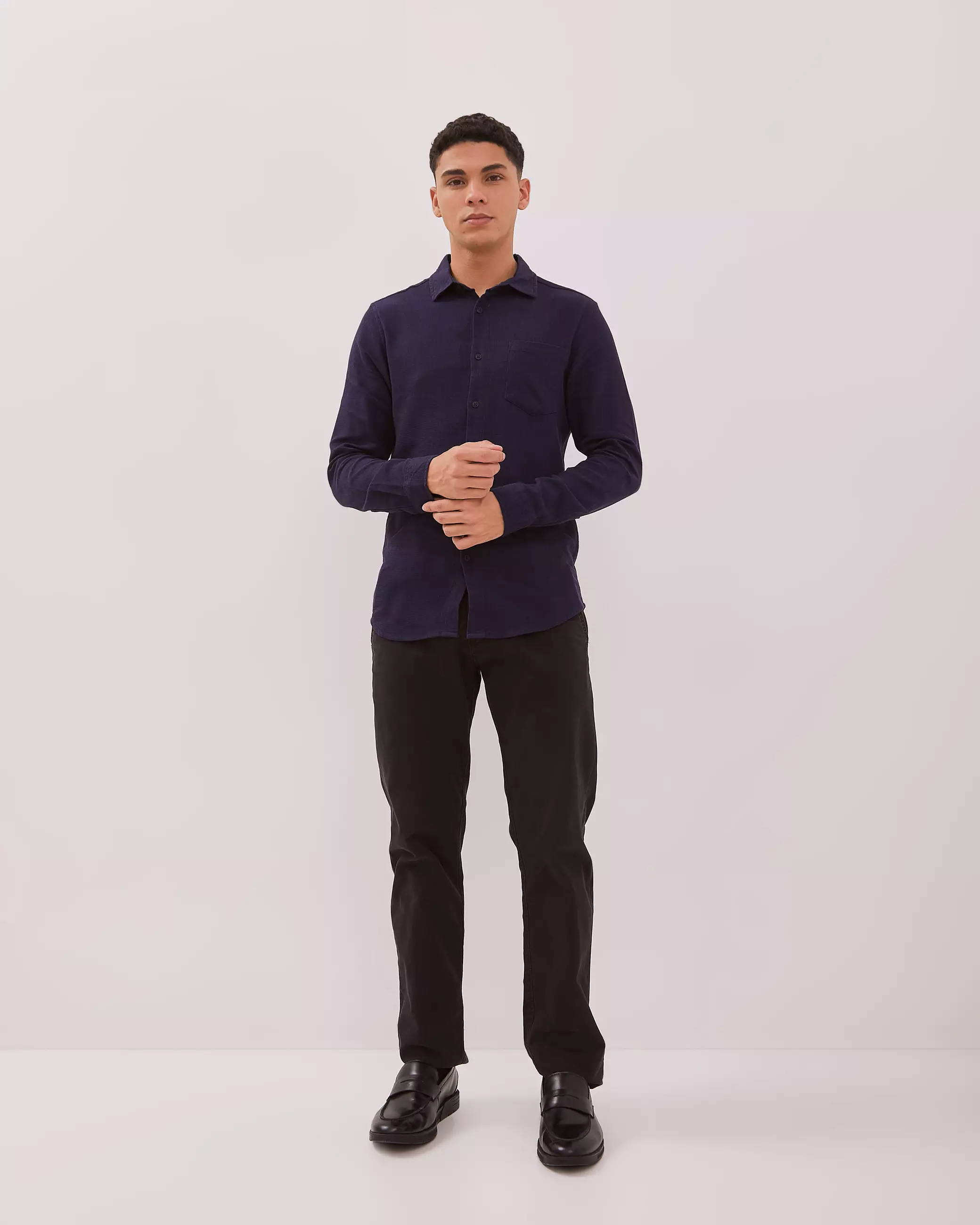 AMK Kemeja Polos Pria Lengan Panjang SHS Tyler Ls Navy Blue