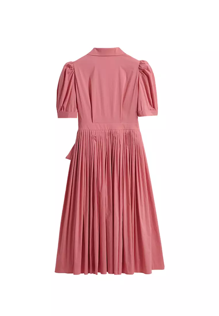 strapless open back dress Balloon Sleeve Pleated Midi Dress Pink Bloom main image 1