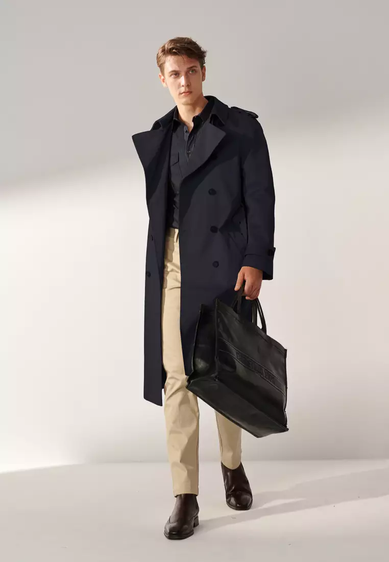 Midnight Blue Double Breasted Trench Coat