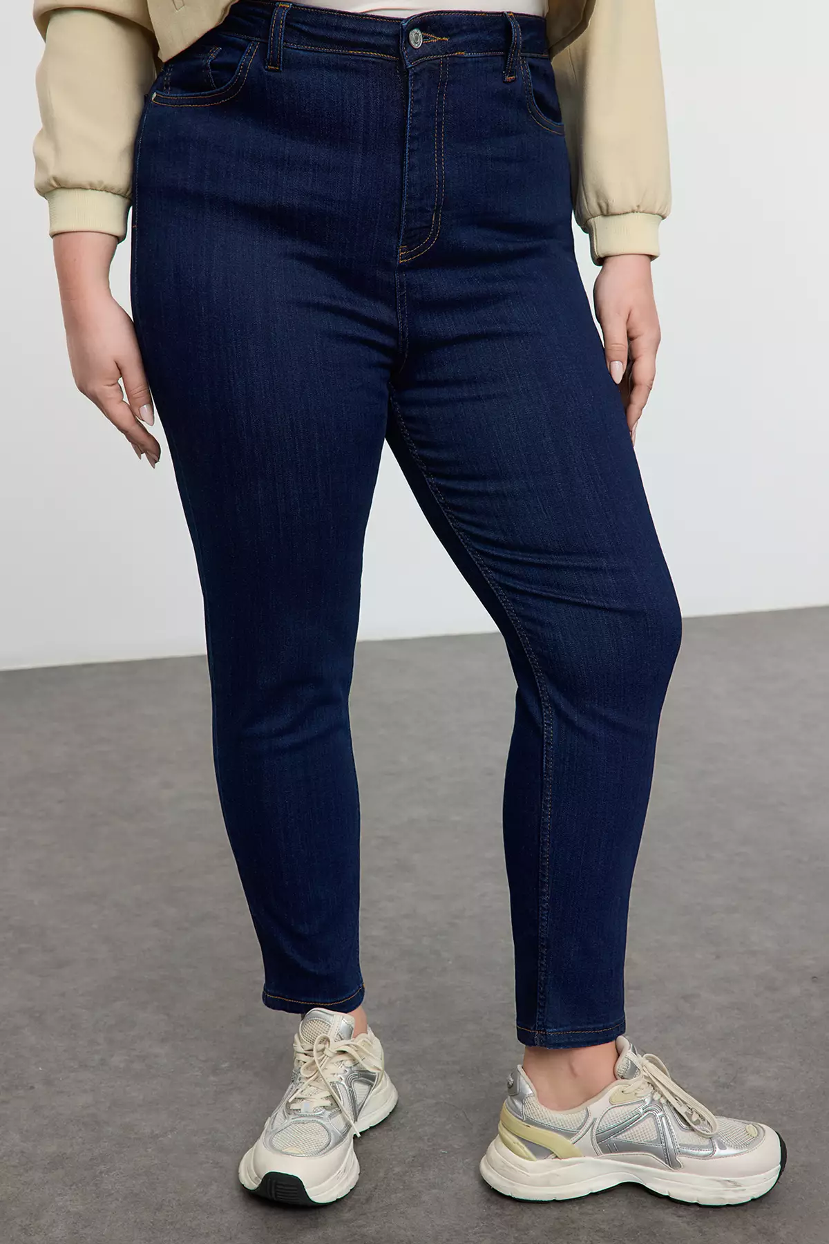 Dark Blue High Waist Plus Size Skinny Jeans