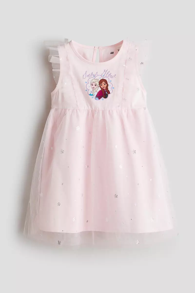 Print-motif tulle-skirt dress