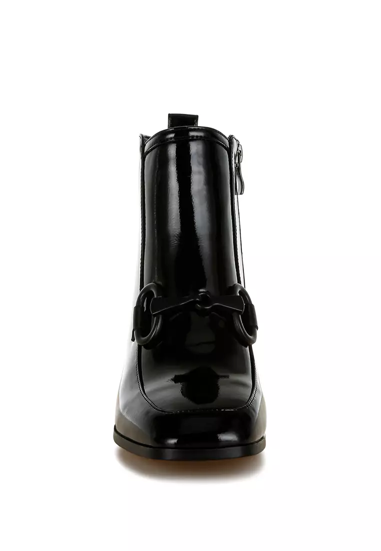 Black Textured Block Heel Ankle Boots