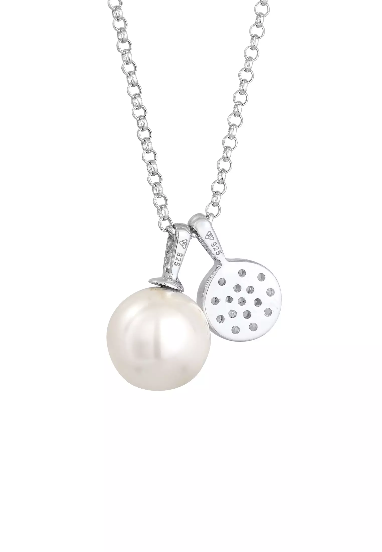 Necklace Plate Pendant Zirconia Crystal And Synthetic Pearl