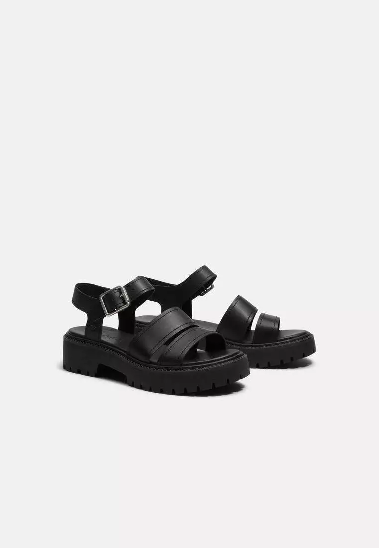Women’s Stone Street Platform Backstrap Sandal (Black full grain)