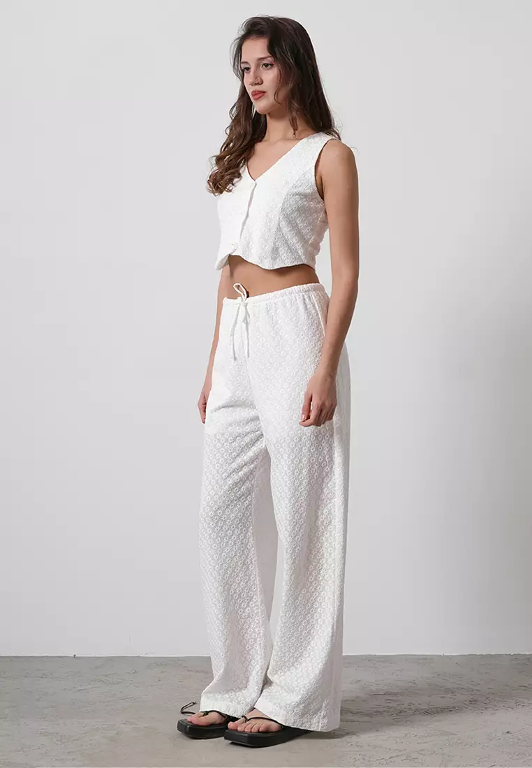 White Laced Brode Straight Cut Trousers TWOSS25PL00044