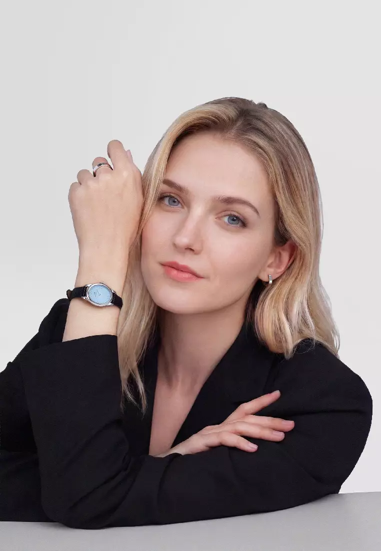 Ophelia Mini Black Lizard Ice Blue Guilloché Silver - Women Watch Stainless Steel Leather Strap watch DW Official Authentic Original