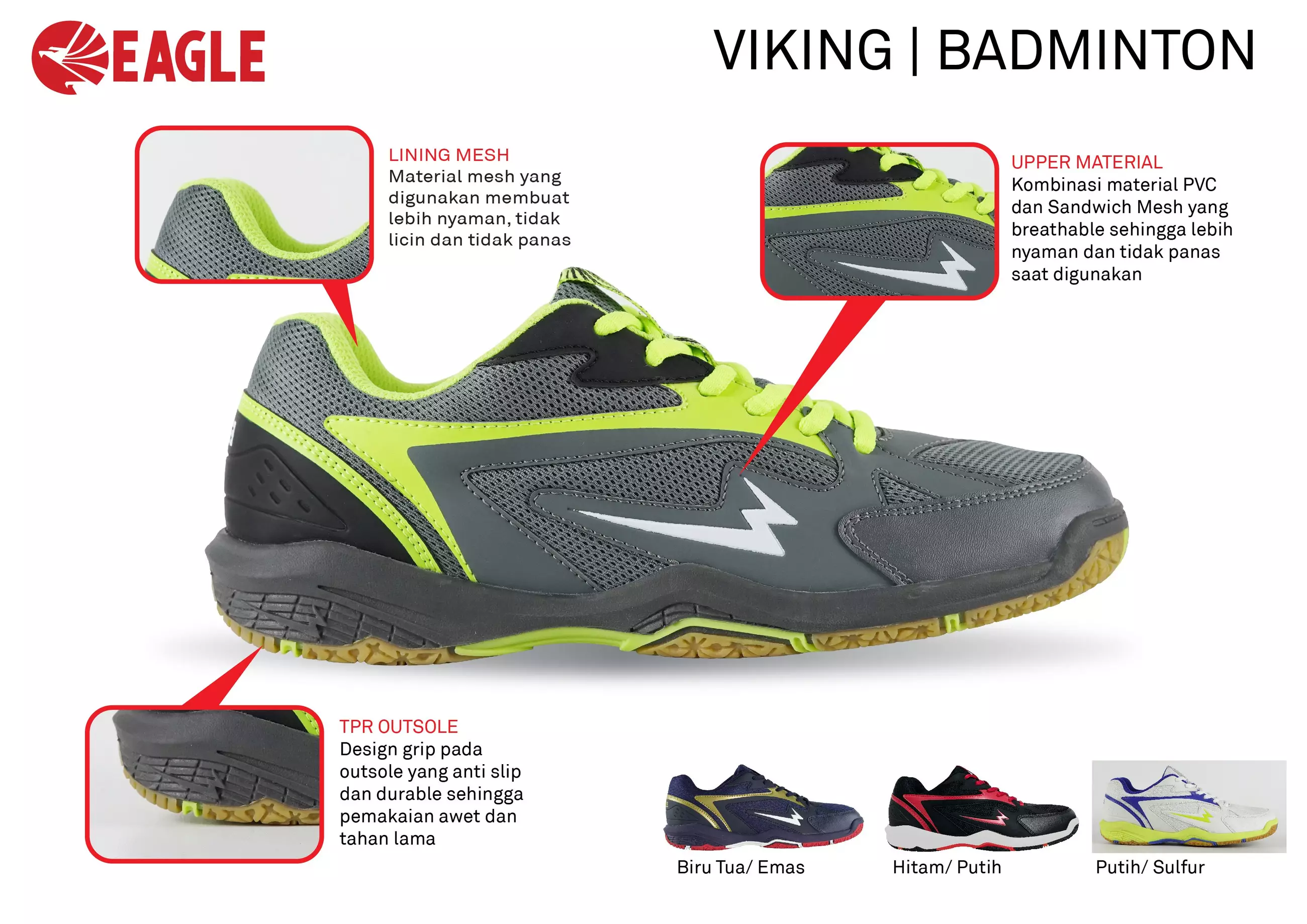Eagle Sepatu Badminton Viking - BIRU TUA/EMAS