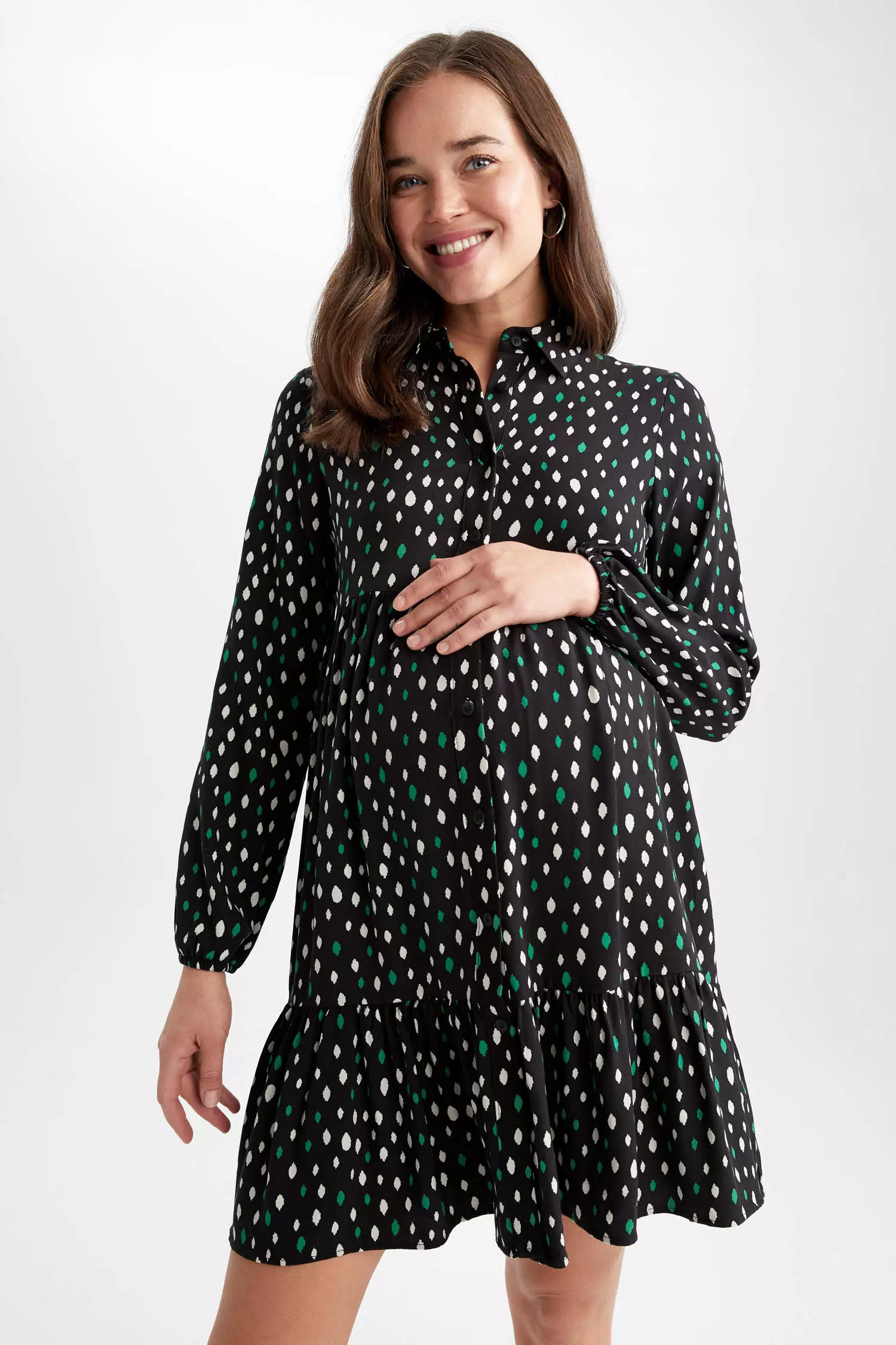 Regular Fit Long Sleeve Maternity Viscose Mini Dress