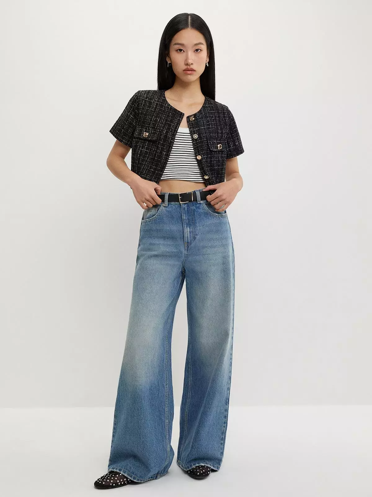 Tweed Crop Top - Black