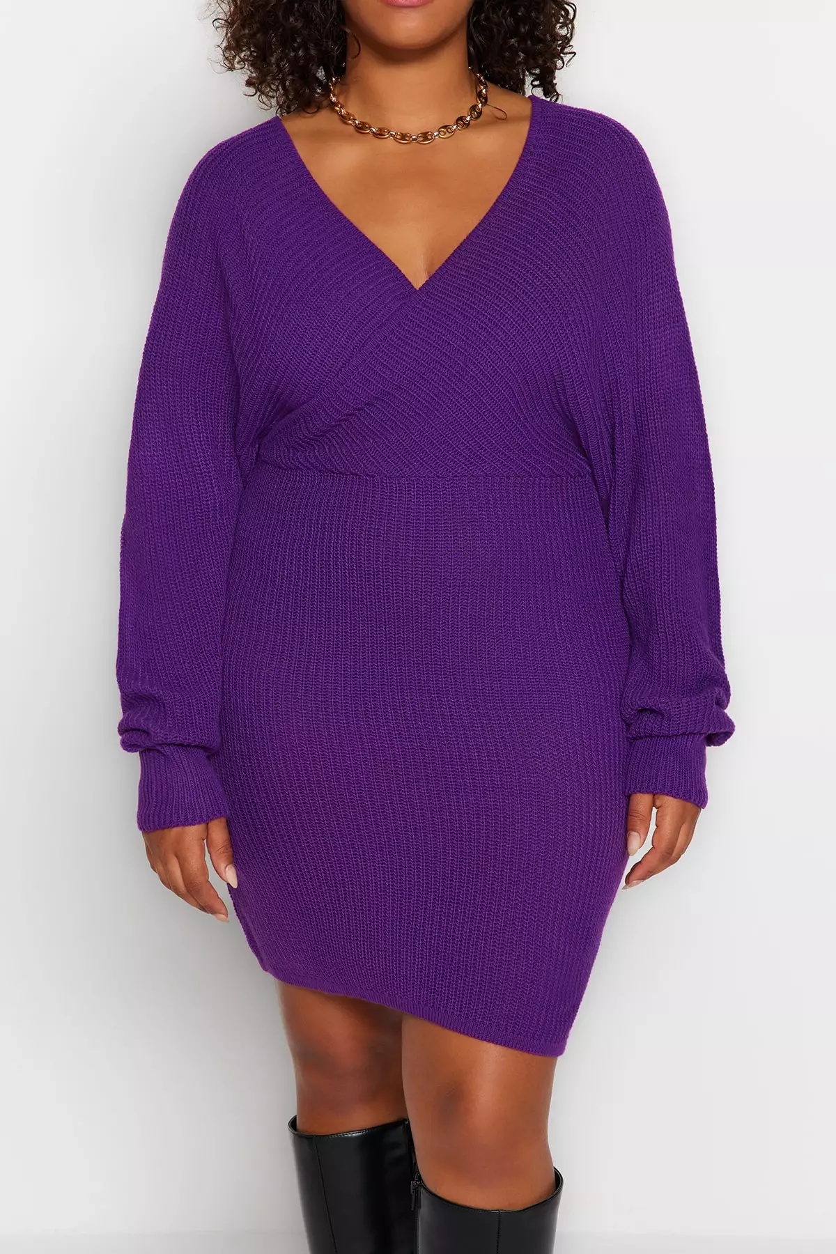 Buy Trendyol Plus Size Purple Double Breasted Knitwear Dress 2024