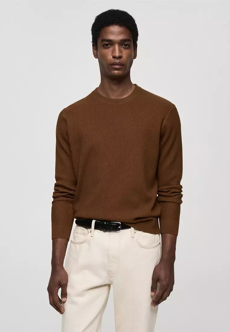 Buy MANGO Man Ribbed Cotton Knitted Sweater Online | ZALORA Malaysia