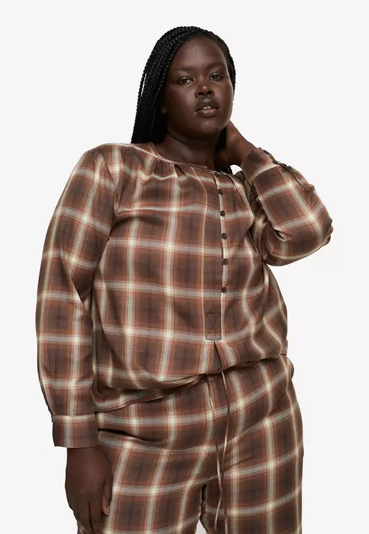 Plus Size Checked Pajama Blouse