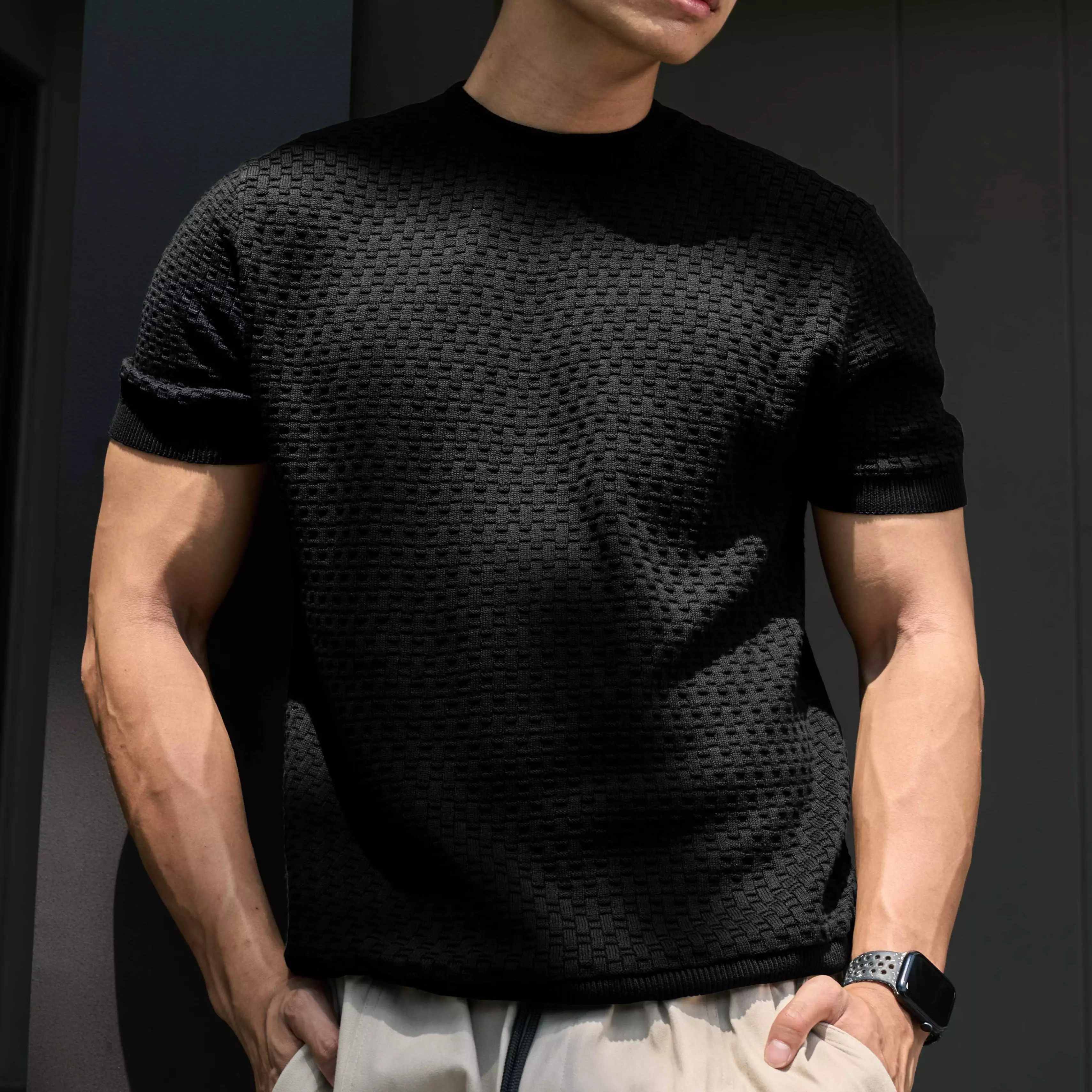 Kale Miller Black / Sweater Rajut Pria Lengan Pendek / Knitwear