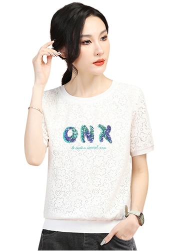 A-IN GIRLS white Fashion Lace Glitter T-Shirt C13A6AAC26F1C1GS_1