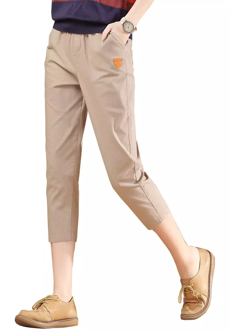 Elasticated waist cropped hot sale trousers ladies