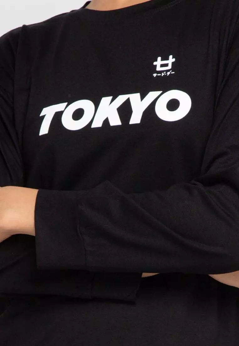 LTC69 lv tokyo logo hitam kaos lengan panjang hijab ladies