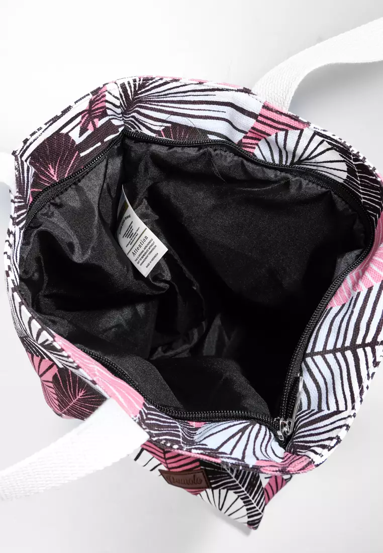 Pamole Tote Bag Wanita Bahan Kanvas Motif Penutup Resleting - Pink Flower