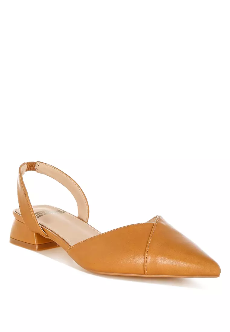 Sandal Slingback Kulit Lembut Warna Tan