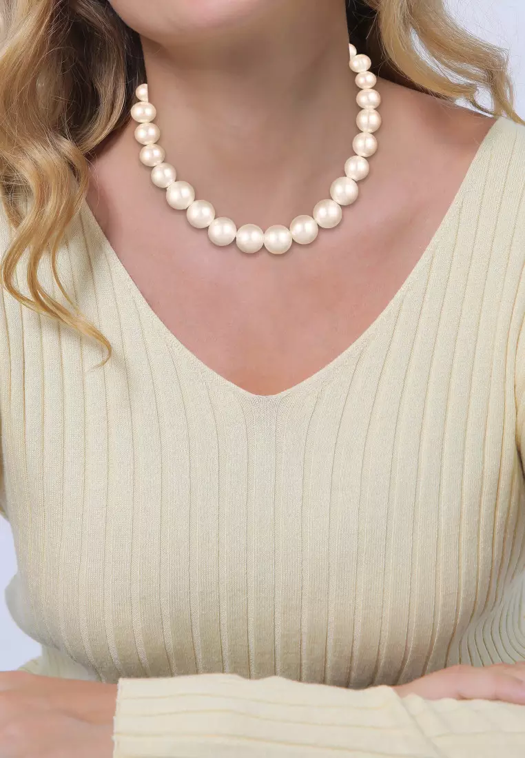 Kalung Perhiasan Perak 925 Wanita Ball dengan Mutiara Gold Plated