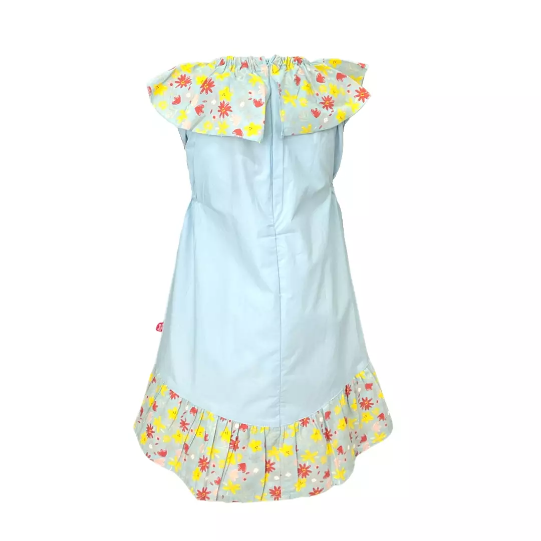 Pingu Long Dress Anak Perempuan Printing Flower Biru 91005830