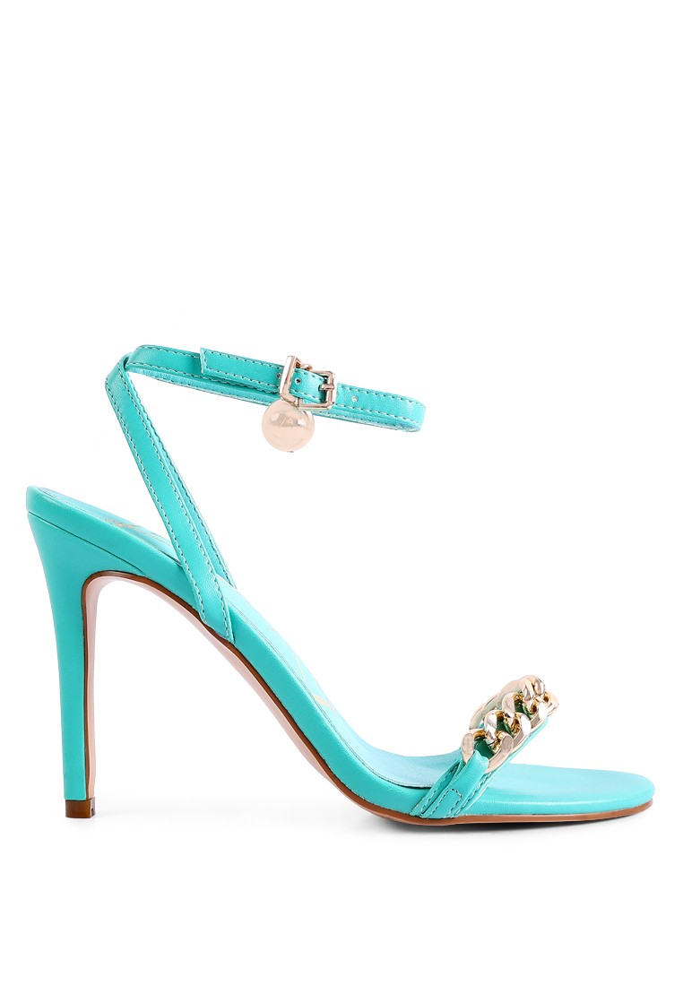 Green High Heeled Metal Chain Strap Sandal