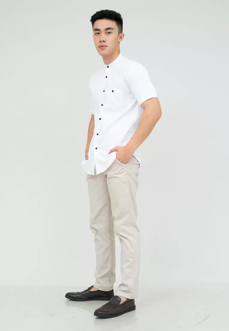 Houseofcuff Baju Koko Kemeja Lengan Pendek Pria Putih