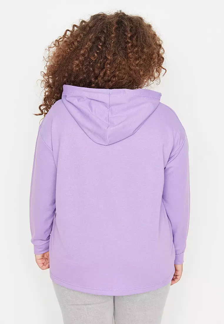 Buy Trendyol Plus Size Lilac Hoodie Boyfriend Thin Knitted