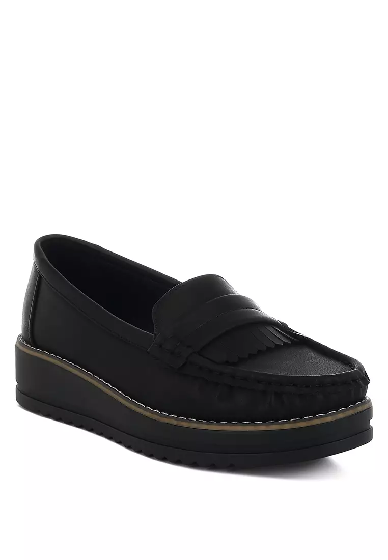 Fringed Nubuck Loafers in Black