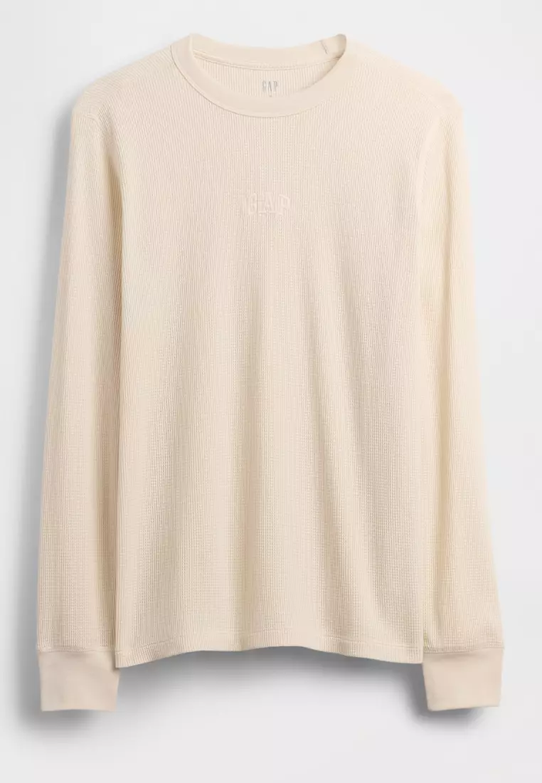 Terry Long Sleeves Waffle Logo Crew Neck Top