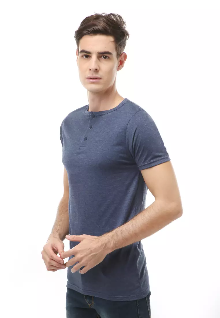 Jack T-Shirt Atasan Kasual Kaos Polos Pria Model Kancing Lengan Pendek Material Cotton ORIGINAL - Navy