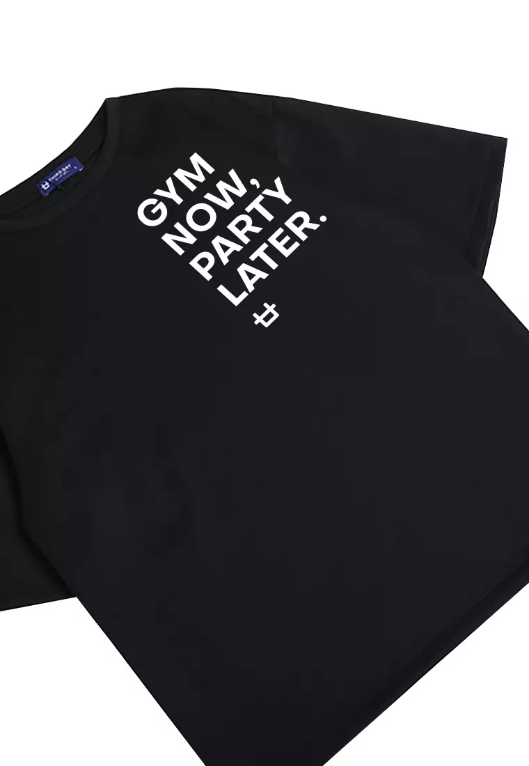 MTP37 kaos oversize gym bahan scuba tebal pria gym now party later hitam