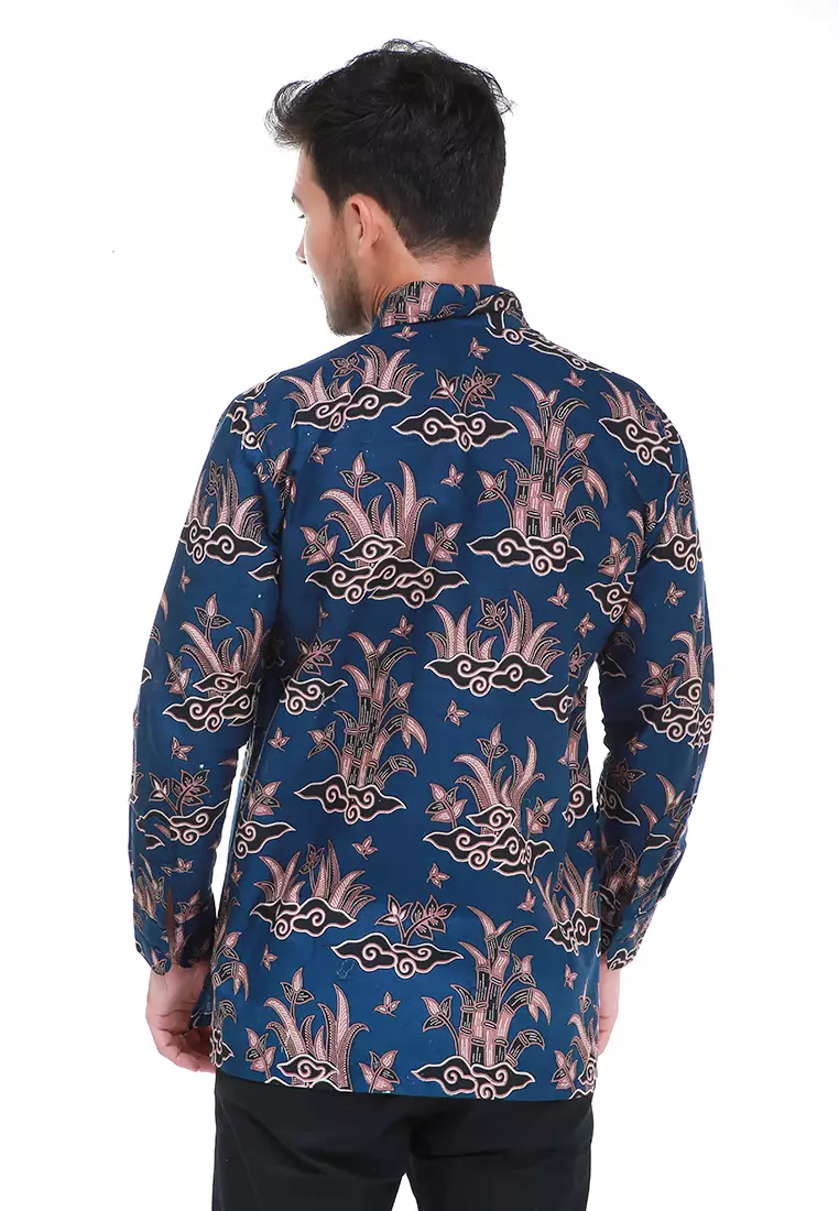 Dwan Kemeja Batik Pria Mega Mendung Atasan Formal Longsleeve Shirt Material Cotton ORIGINAL - Navy