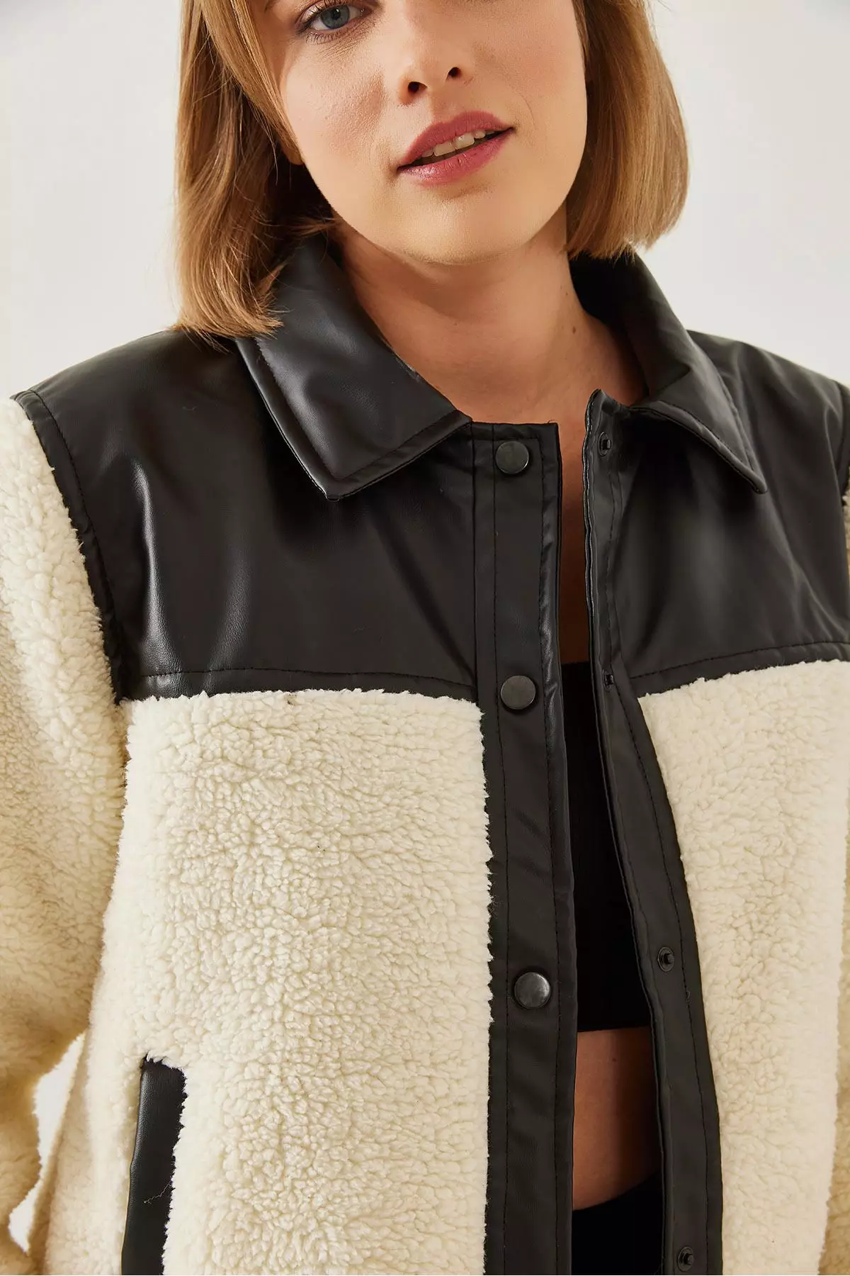 Buy Bianco Lucci Women's Plush Leather Detailed Puffer Jacket Hk