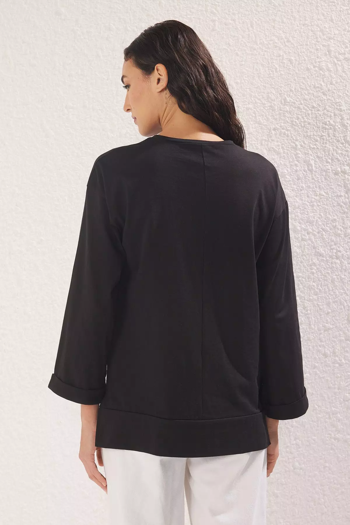 Black Jersey Print Text Detailed Knitted T-shirt TCTSS25RT00002