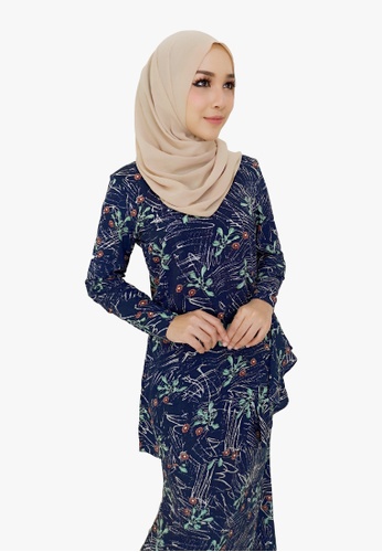 Buy Floral Printed Kurung Moden from Zoe Arissa in Blue and Navy at Zalora