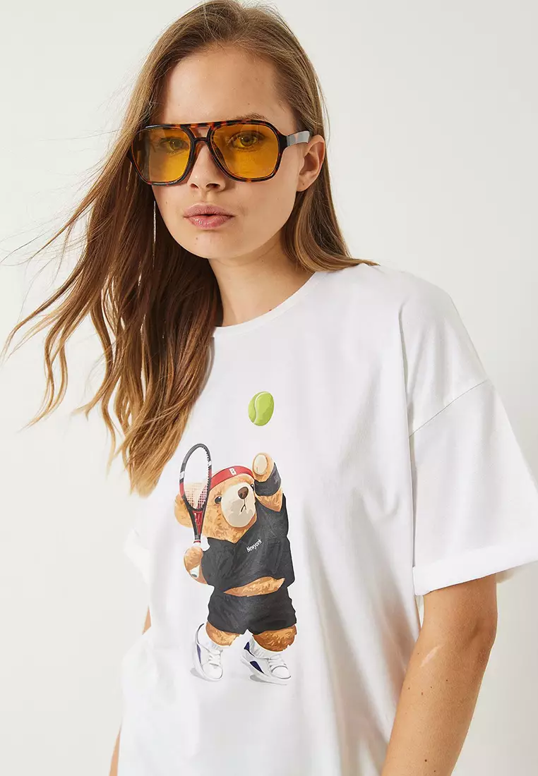 Women's Tennis Teddy Printed Oversize T-Shirt 6005 60283084