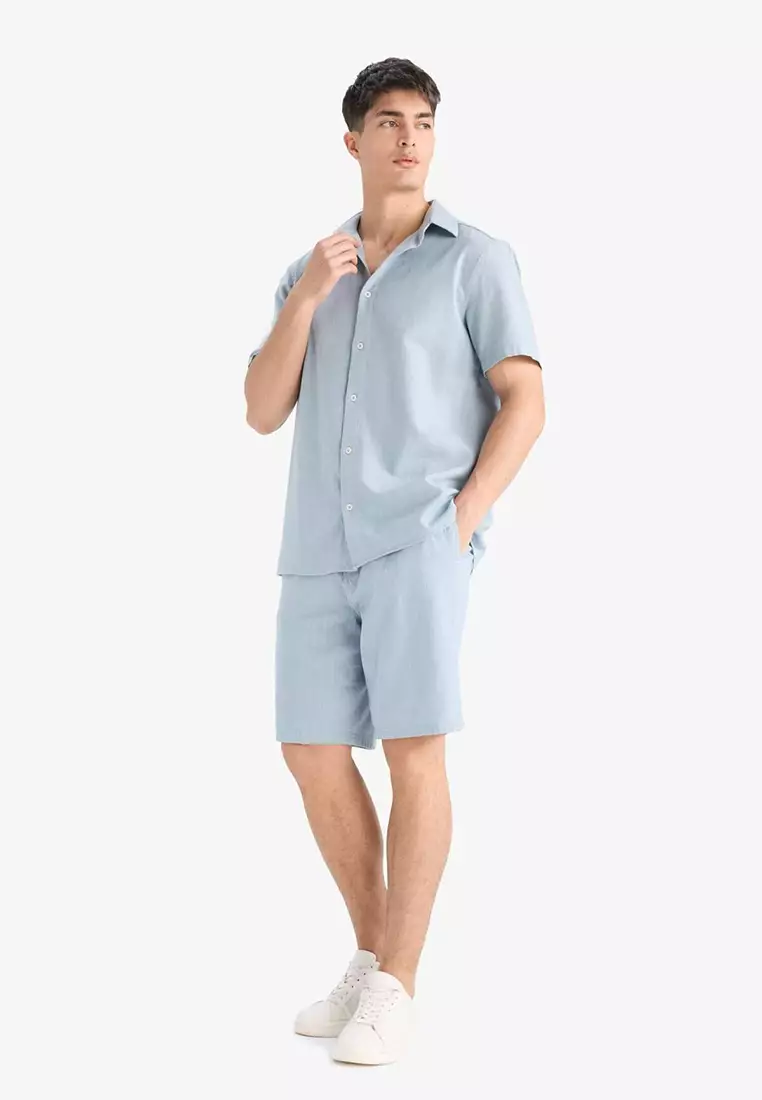 100% Cotton Linen Look Bermuda Shorts