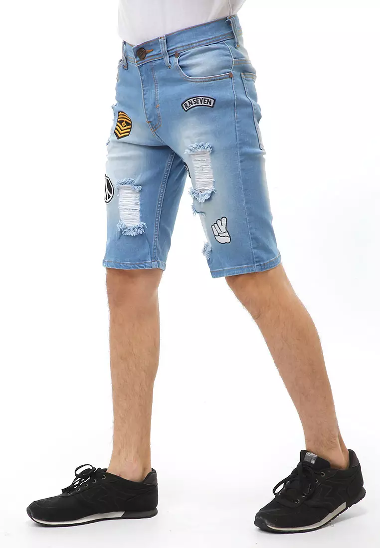 Locko Short Pants Ripped Jeans Pria Sticker Motive Material Denim ORIGINAL - Bioblitz