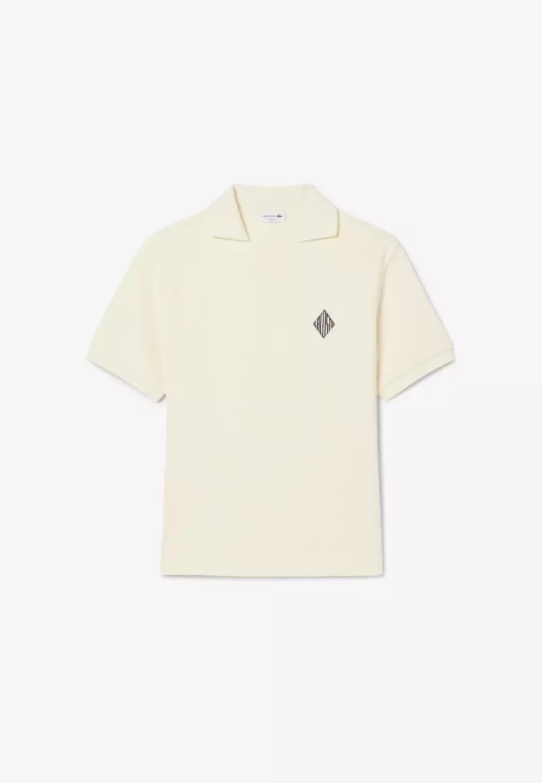 Loose Fit Badge Accent Fleece Polo Shirt