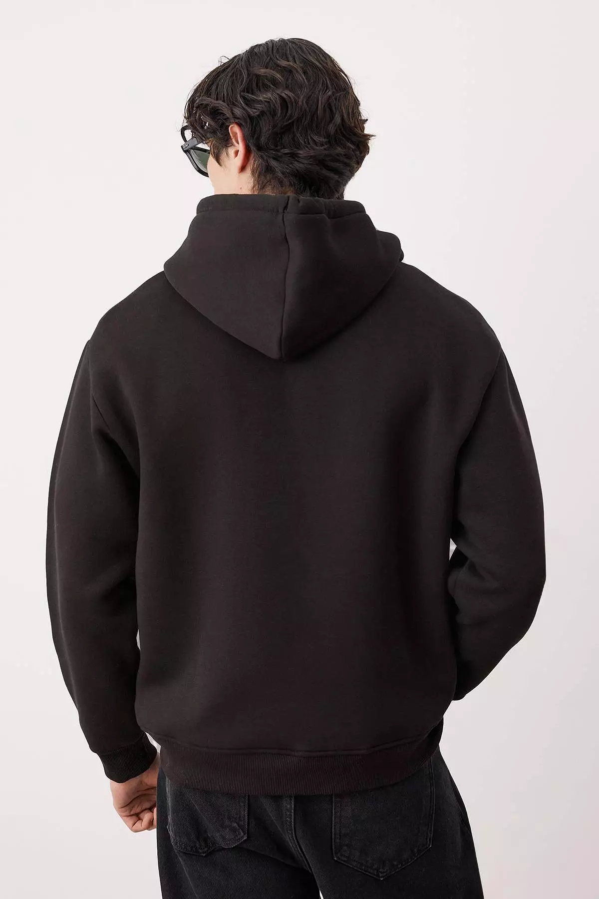 Black Pepper Embroidered Oversize/Wide Cut Fleece Inside Hooded Sweatshirt