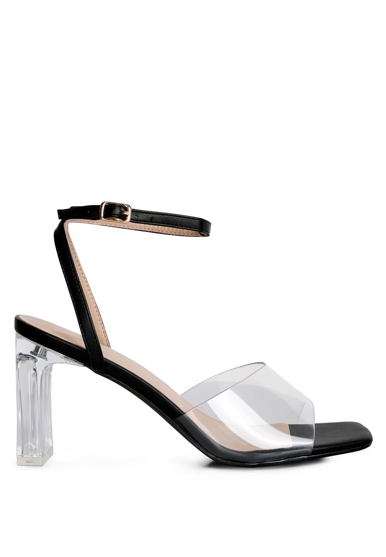 Black Clear Block Heel Sandal