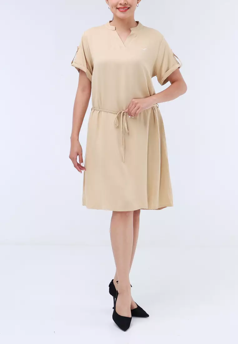 Plain Single Bold Twill Short Sleeve Dress
