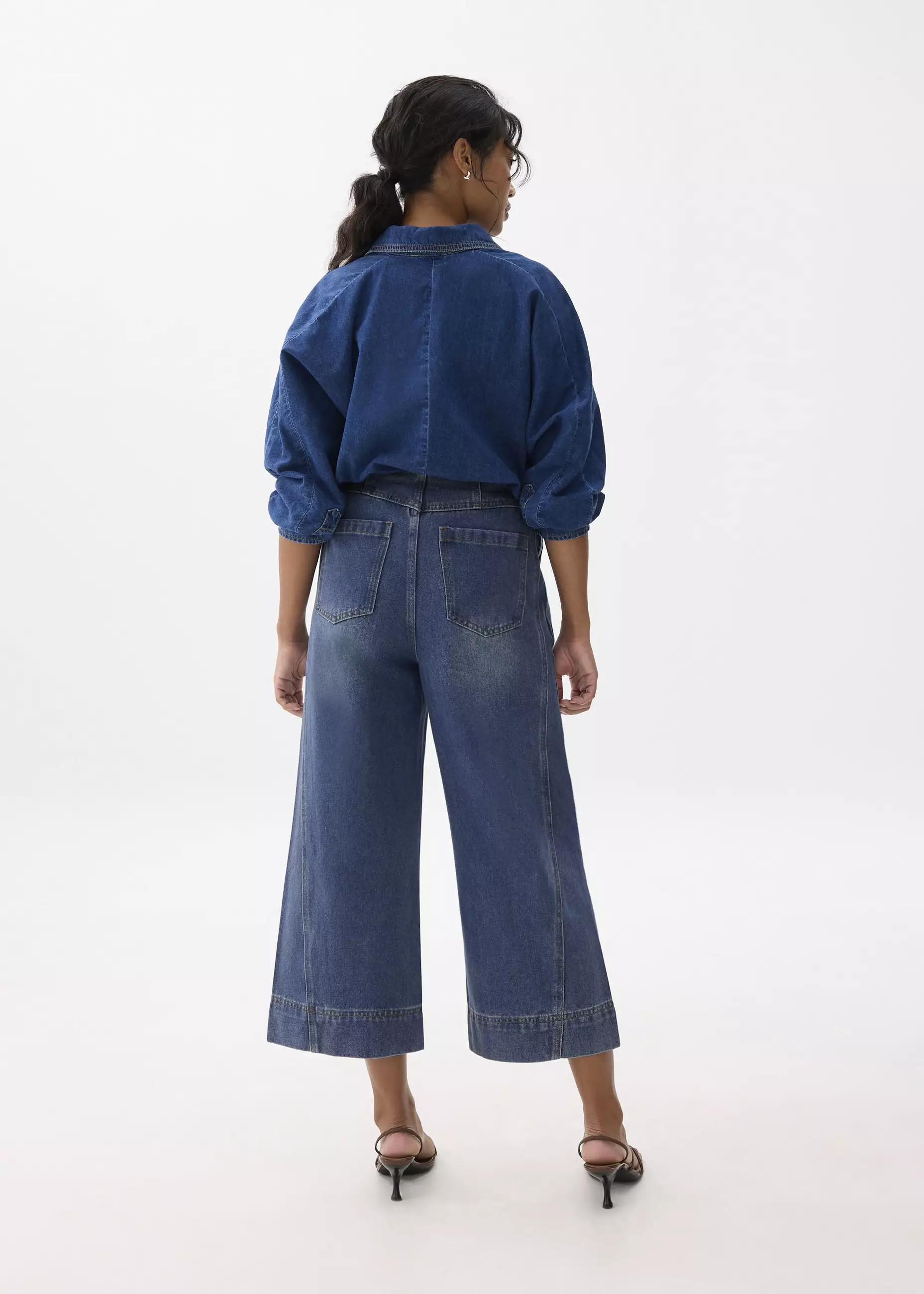 Celana Wanita - Denim Cropped Wide Leg Culottes